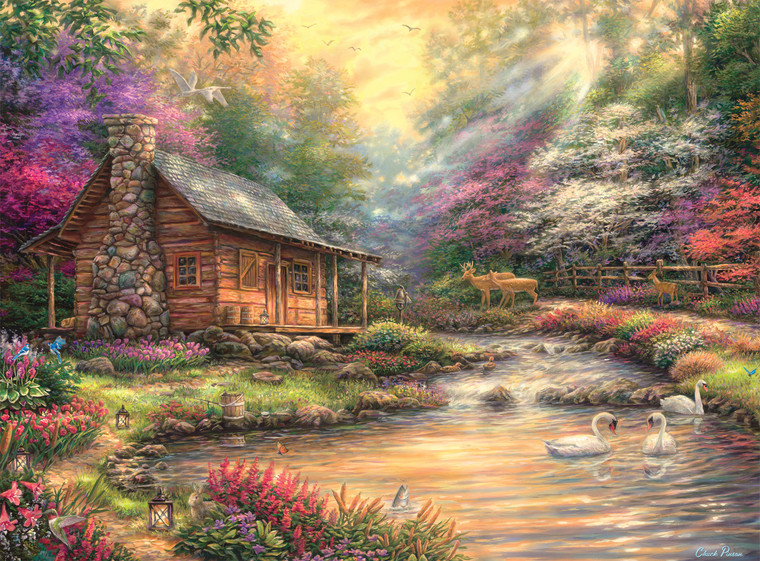 Chuck Pinson's Escapes: Brookside Retreat 1000 Piece Puzzle Chuck Pinson's Escapes: Brookside Retreat 1000 Piece Puzzle