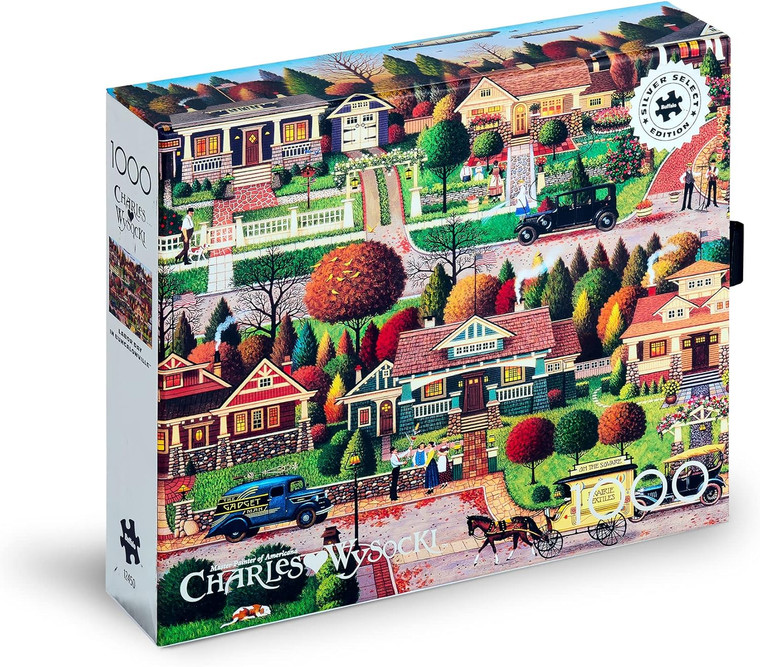 Charles Wysocki - Labor Day in Bungalowville 1000 Piece Puzzle (Silver Select Edition - Giftable package with silver foil accents) Charles Wysocki - Labor Day in Bungalowville 1000 Piece Puzzle (Silver Select Edition - Giftable package with silver foil accents)
